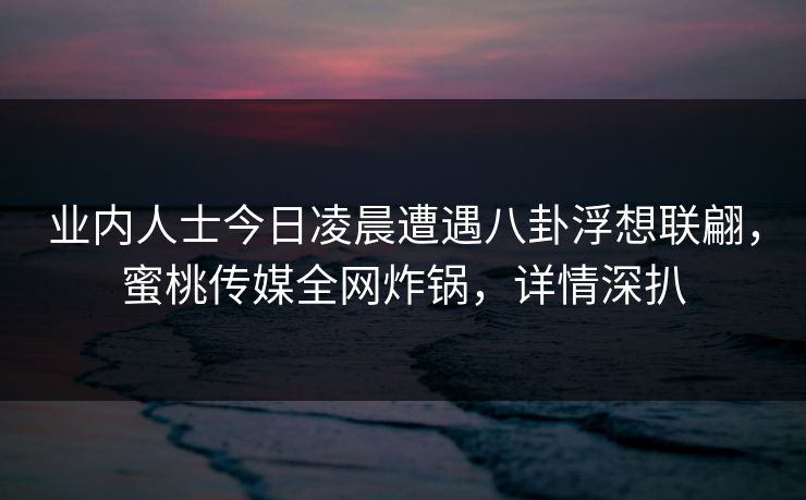 业内人士今日凌晨遭遇八卦浮想联翩,蜜桃传媒全网炸锅,详情深扒 业内人士今日凌晨遭遇八卦浮想联翩,蜜桃传媒全网炸锅,详情深扒