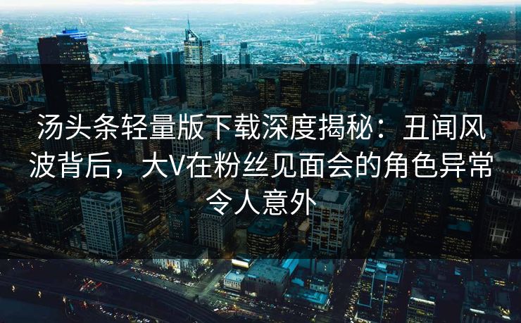 汤头条轻量版下载深度揭秘：丑闻风波背后，大V在粉丝见面会的角色异常令人意外