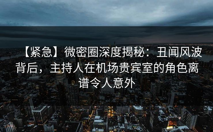 【紧急】微密圈深度揭秘:丑闻风波背后,主持人在机场贵宾室的角色离谱令人意外 【紧急】微密圈深度揭秘:丑闻风波背后,主持人在机场贵宾室的角色离谱令人意外