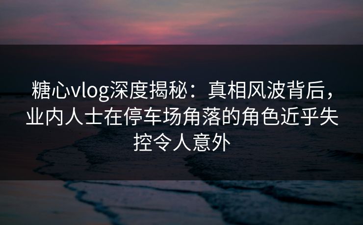 糖心vlog深度揭秘：真相风波背后，业内人士在停车场角落的角色近乎失控令人意外