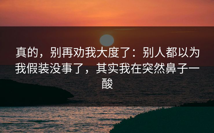 真的，别再劝我大度了：别人都以为我假装没事了，其实我在突然鼻子一酸